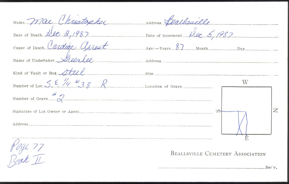 burial card